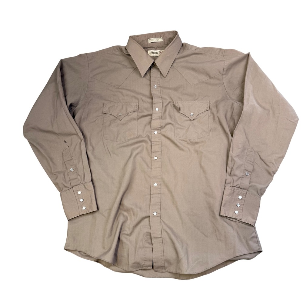 Sheplers Mens Tan Western Pearl Snap Shirt Long Sleeve Khaki Size 16.5-35 0194